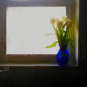 Yellow Tulips In A Blue Vase